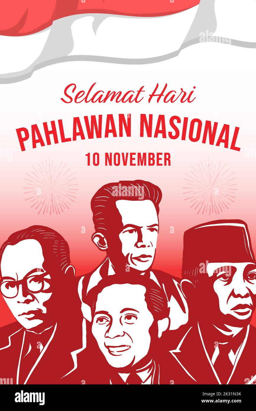 selamat hari pahlawan illustration de la bannière verticale de nasional avec quatre pères fondateurs indonésie Illustration de Vecteur