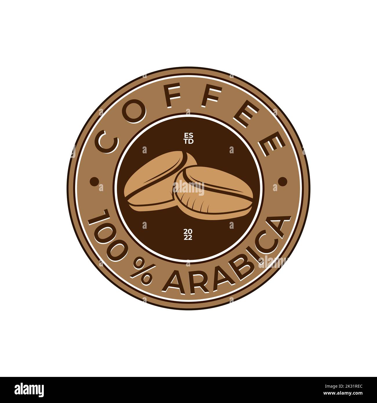 Logo du café, emblème 100 %. Grains de café avec lettres en forme de badge rond, emblème, gabarit, vecteur Illustration de Vecteur