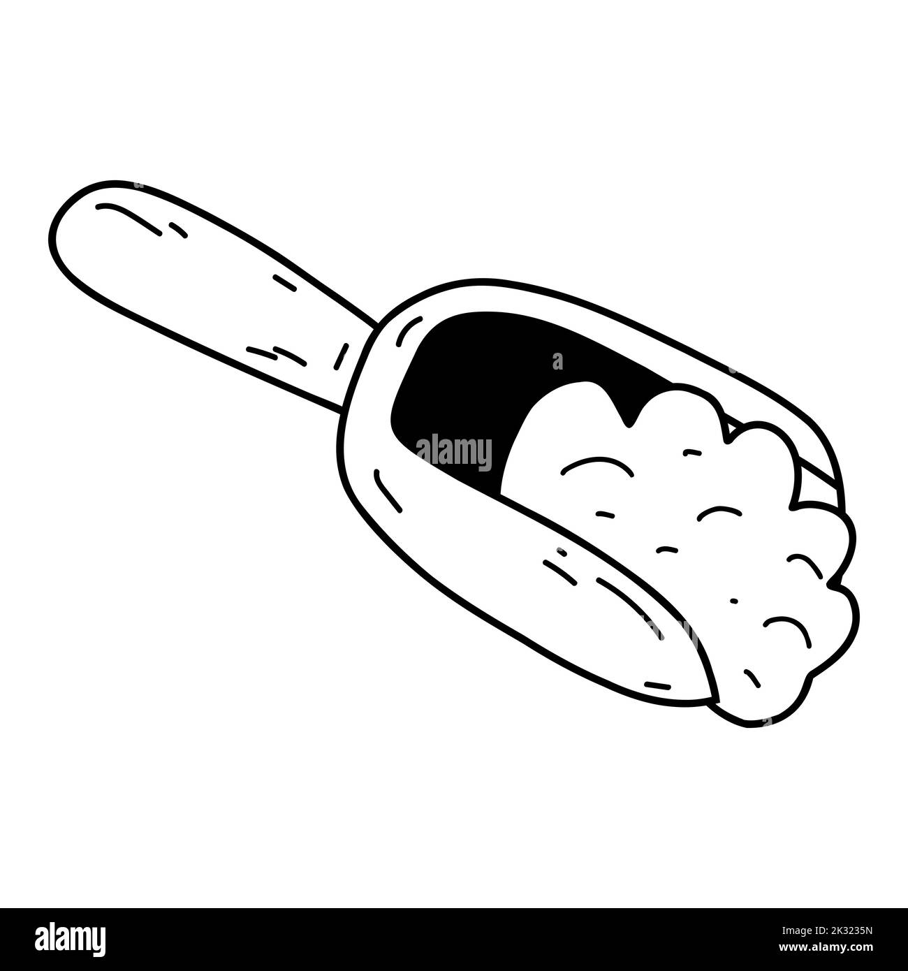 Cuillère en bois de Doodle avec farine. Esquisse vectorielle illustration vectorielle des céréales, sucre, poudre, flocons de noix de coco. Illustration de Vecteur