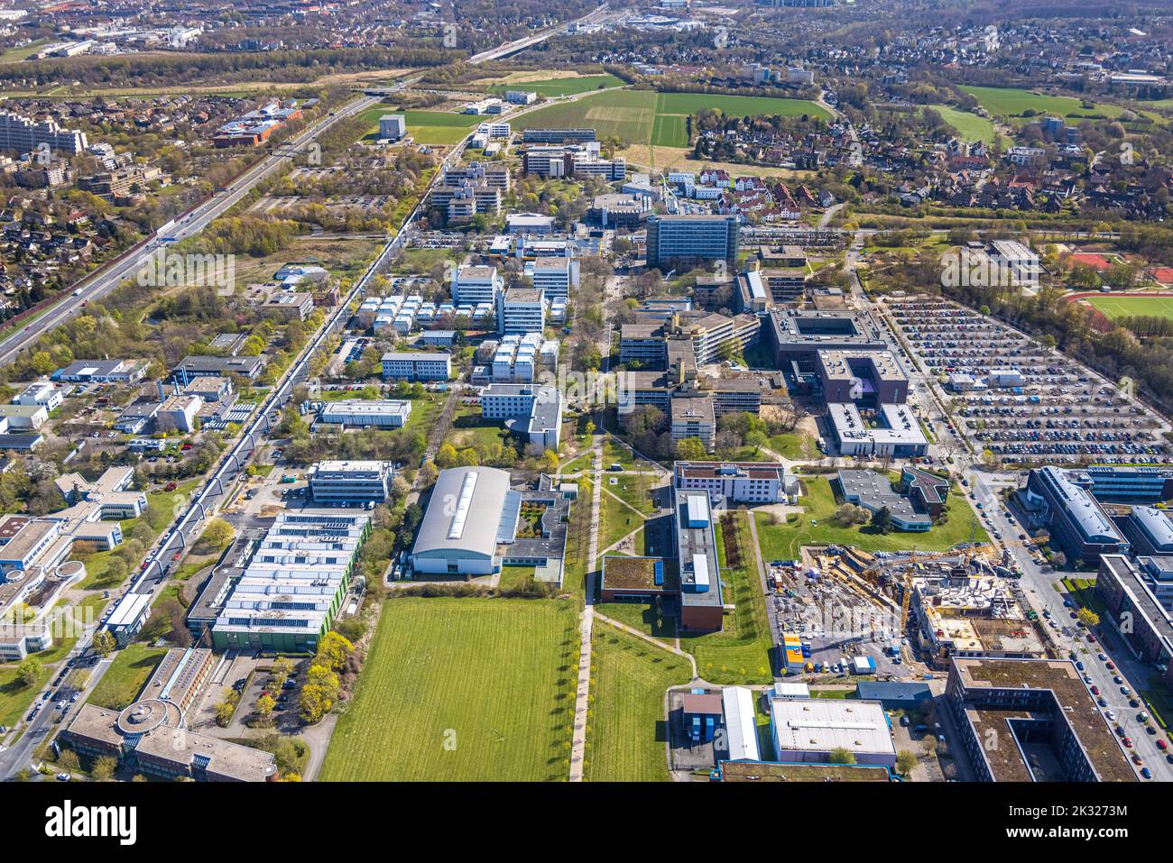 Vue aérienne, Université de technologie de Dortmund avec site de construction du centre de recherche CALEDO, Campus Nord, Eichlinghofen, Dortmund, région de Ruhr, Non Banque D'Images