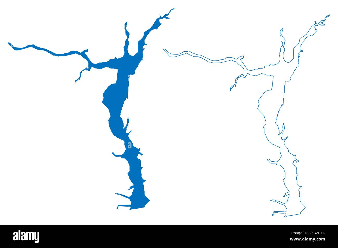 Réservoir Gorky (Russie, Fédération de Russie, Volga River) carte illustration vectorielle, esquisse griffée carte de la station hydroélectrique Gorky ou de la mer Gorky Illustration de Vecteur