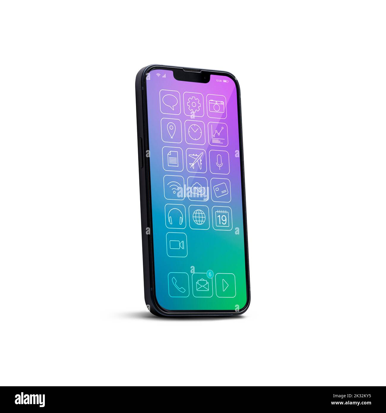 Smartphone avec écran d'accueil et applications mobiles minimalistes, concept d'interface utilisateur Banque D'Images