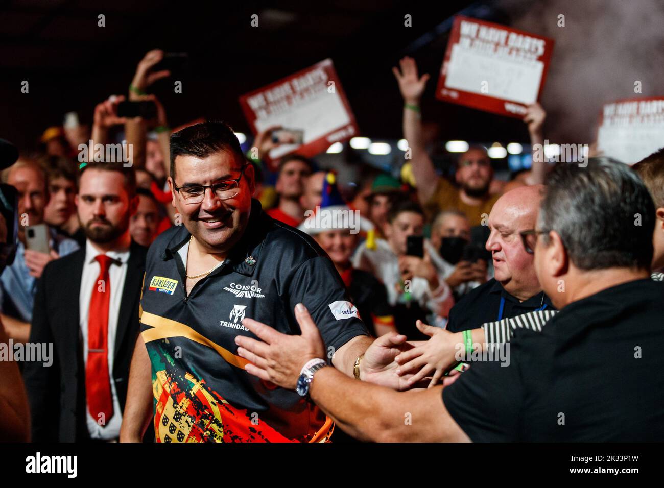 José de Sousa portugais photographié pendant la deuxième journée de l'Open des fléchettes belges, un tournoi dans le Tour européen qui a lieu de 23 septembre à 25 septembre à Wieze, samedi 24 septembre 2022. PHOTO DE BELGA JEF MATTSEE Banque D'Images