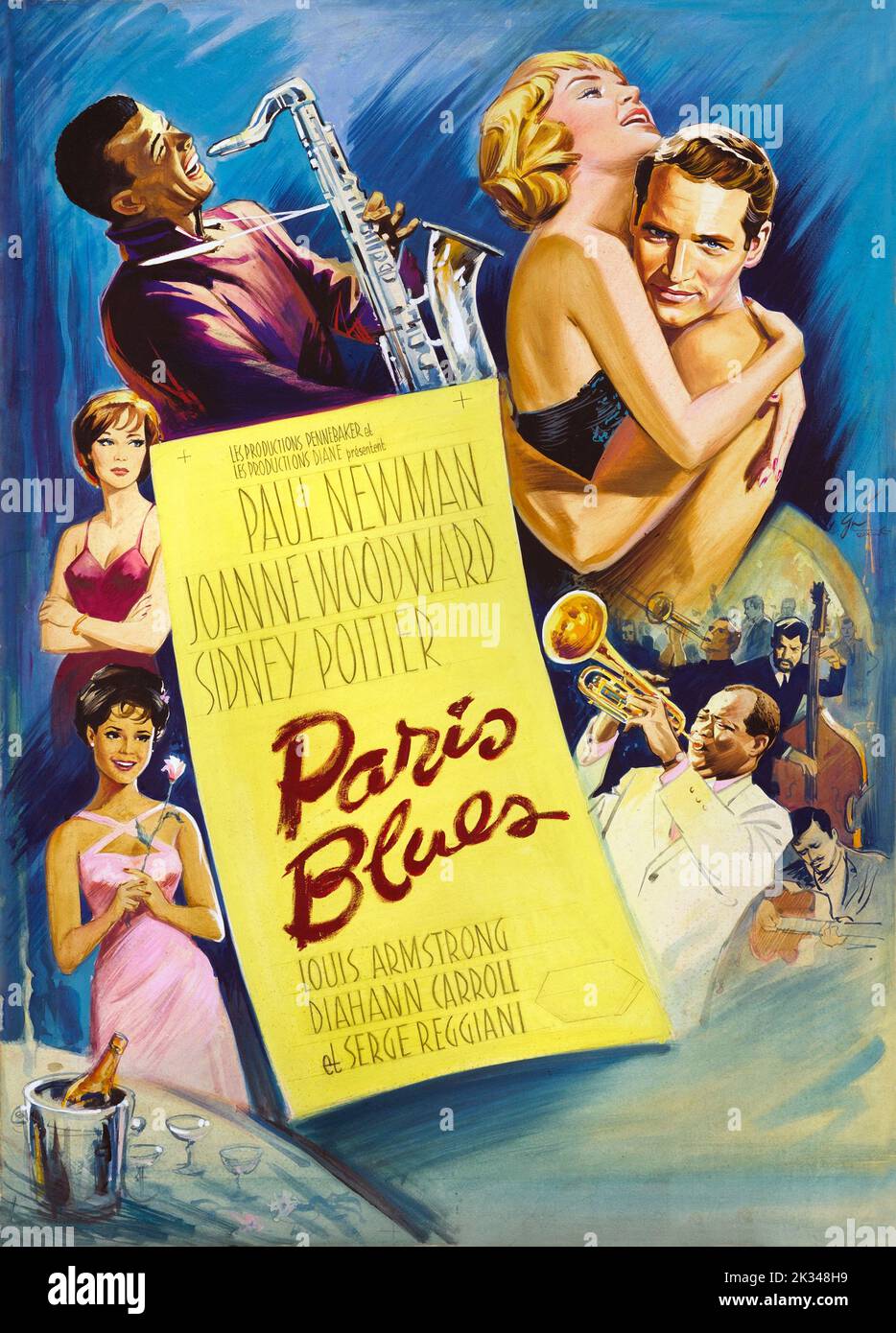 Vintage 1960s film Poster - Paris Blues 1961 film réalisé par Martin Ritt, avec Sidney Poitier et Paul Newman Banque D'Images