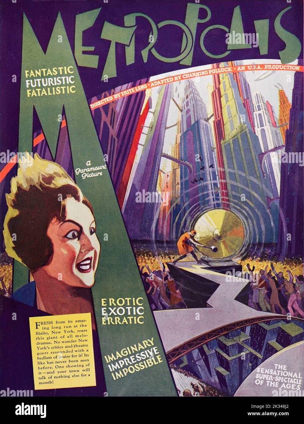 Poster original de film de Vintage pour - Metropolis , 1927 film de fiction de science-fiction expressionniste allemand réalisé par Fritz Lang Banque D'Images