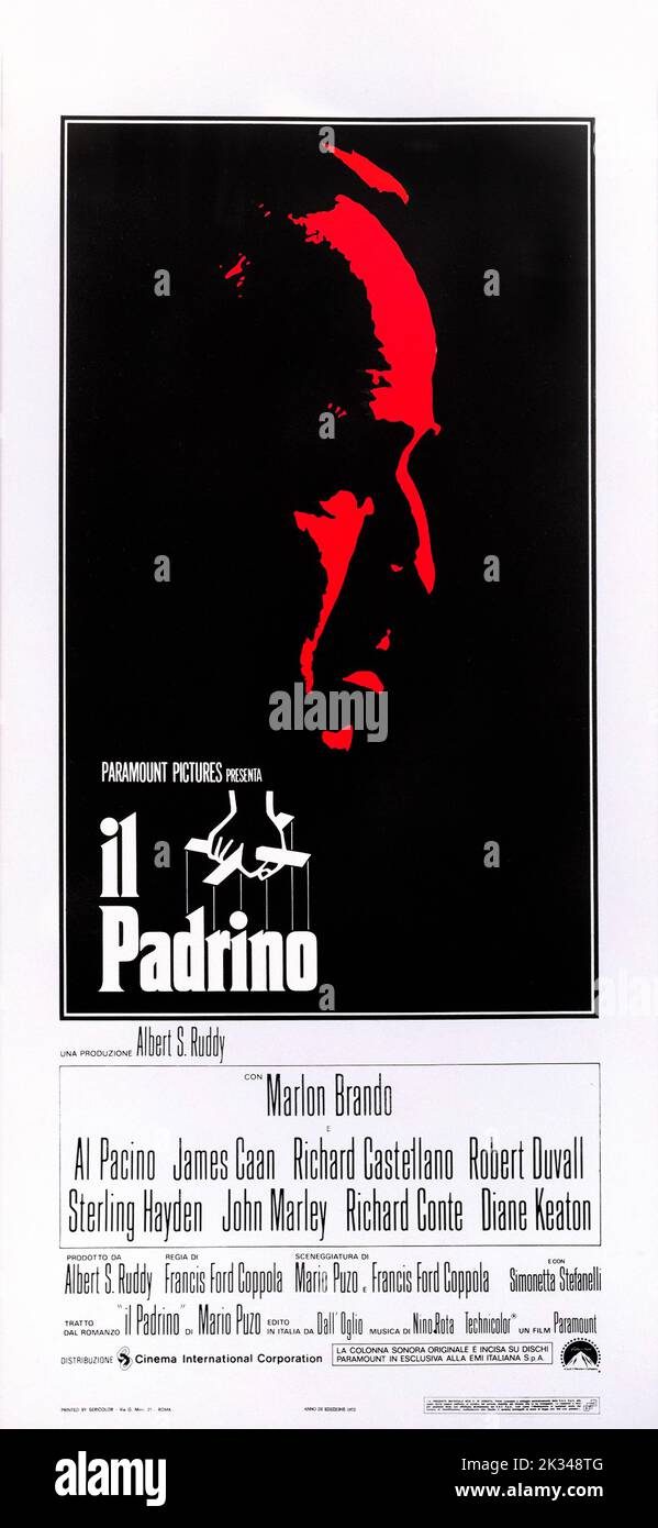 Affiche de film italien vintage pour - LE PARRAIN .1972. Réalisé par Francis Ford Coppola Banque D'Images