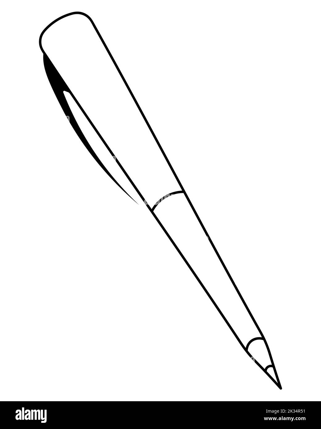 Stylo à bille. Esquisse. Outil avec une tige à l'intérieur. Utilisé pour la rédaction, les notes, la signature. Illustration vectorielle. Contour sur arrière-plan isolé. Style Doodle. Illustration de Vecteur