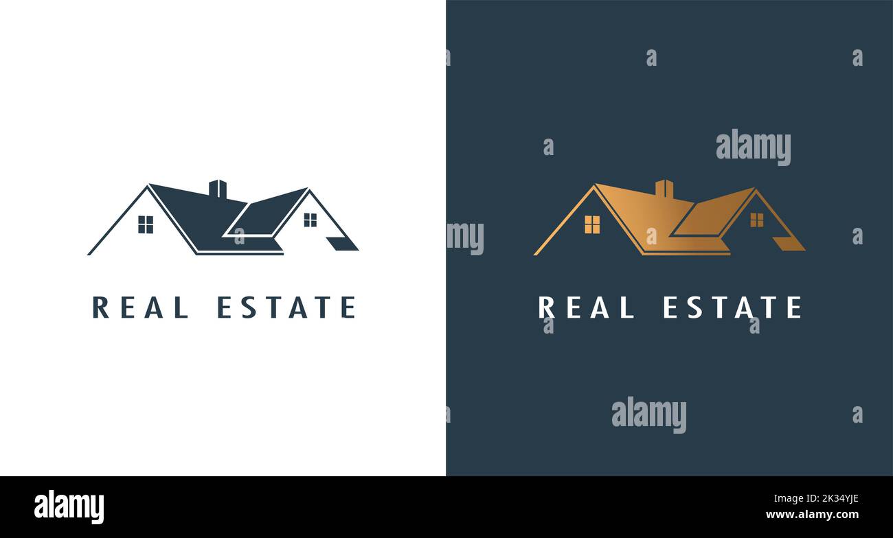 Golden Real Estate Maisons symbole géométrique style plat isolé sur fond double. Élément de modèle. Utilisable pour les activités de construction réelle Illustration de Vecteur