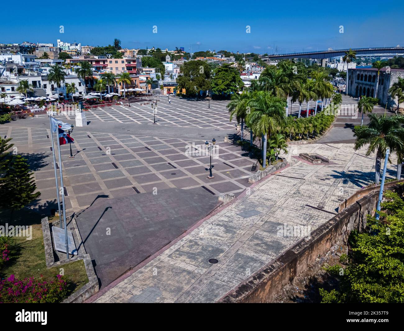 Belle vue aérienne de l'Alcazar Plaza, et de la place espagnole à Saint-Domingue - République Dominicaine Banque D'Images