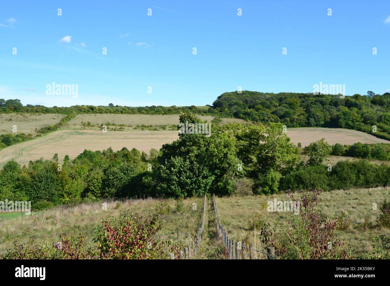 Fin de l'été dans l'ouest du Kent, près d'Eynsford, au monument commémoratif de Percy Pilcher, dans une vallée secrète à l'est de la vallée du Darent. Pilcher était un pilote précoce Banque D'Images