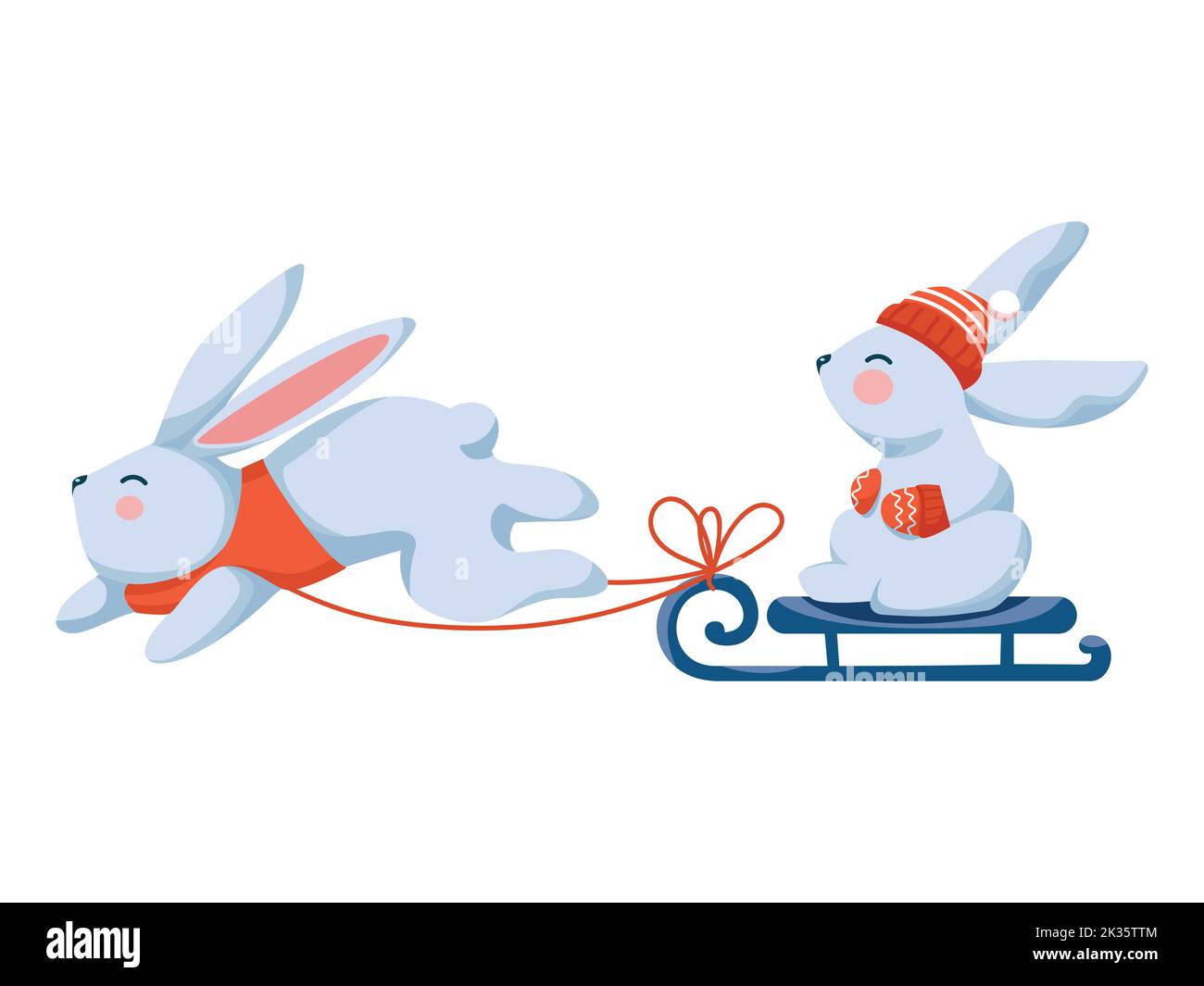 Les lapins d'hiver de la clipart ont l'amusement en plein air traîneau Illustration de Vecteur