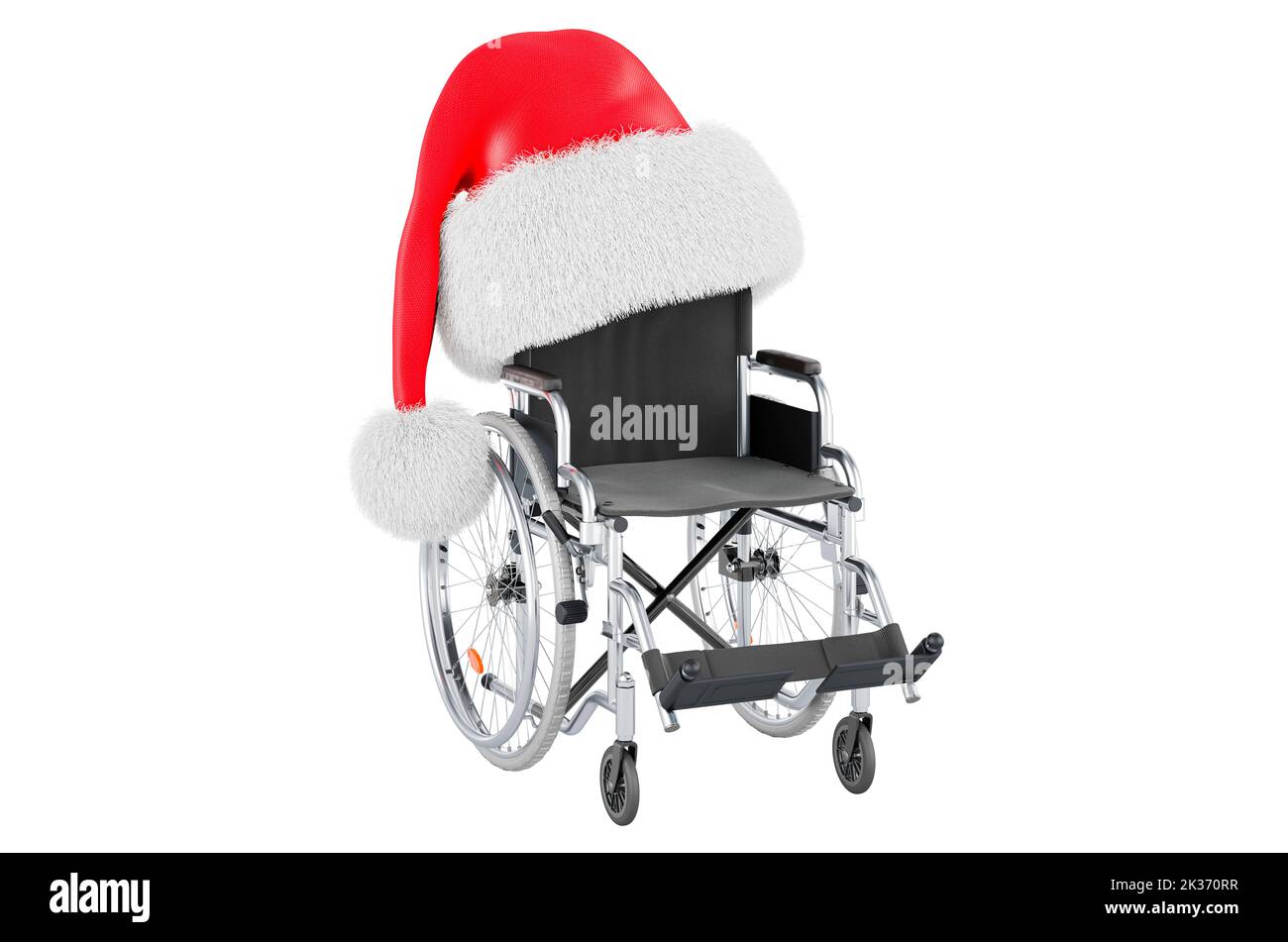 Fauteuil roulant manuel avec chapeau de père Noël, 3D rendu isolé sur fond blanc Banque D'Images