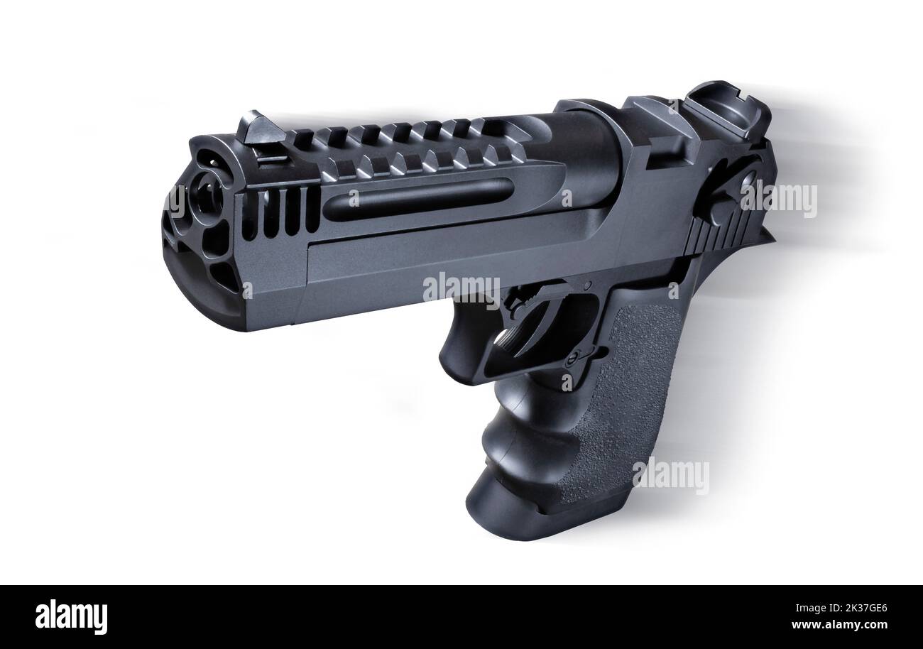 Semi-auto pistolet qui apparaît en mouvement sur fond blanc Banque D'Images