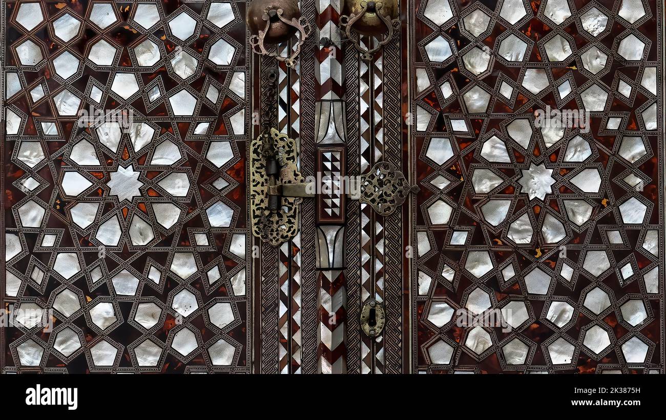 La nacre incrustée de perles dans le palais de Topkapi l'art ottoman exemple de la mère de la perle. Banque D'Images