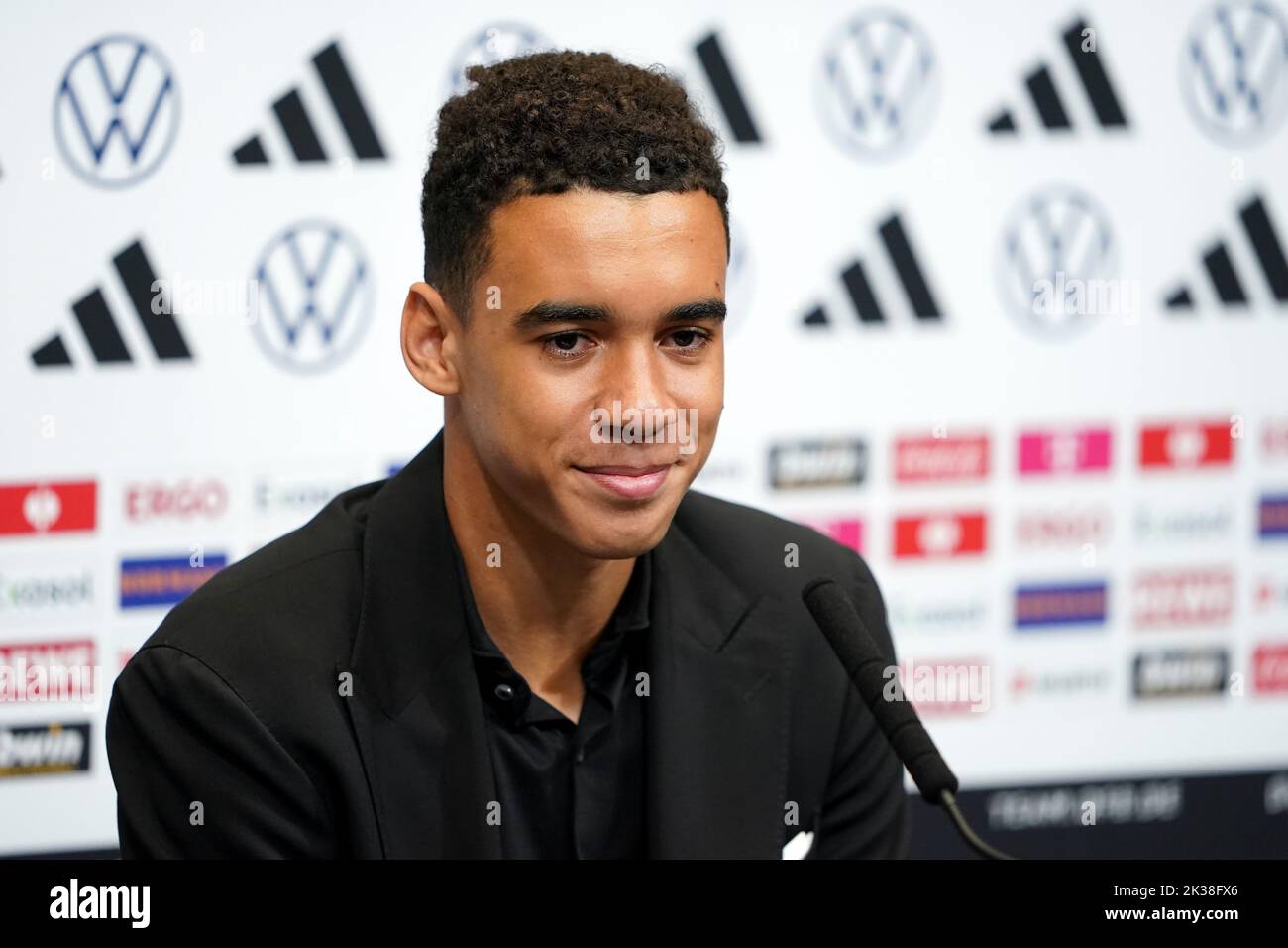 Jamal Musiala en Allemagne lors d'une conférence de presse au stade Wembley, Londres. Date de la photo: Dimanche 25 septembre 2022. Banque D'Images