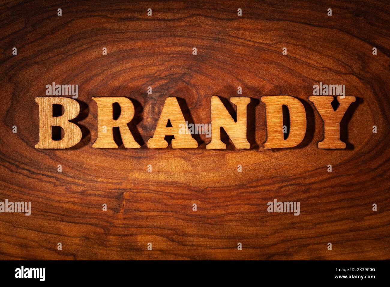 Brandy Word - Inscription par des lettres en bois gros plan Banque D'Images
