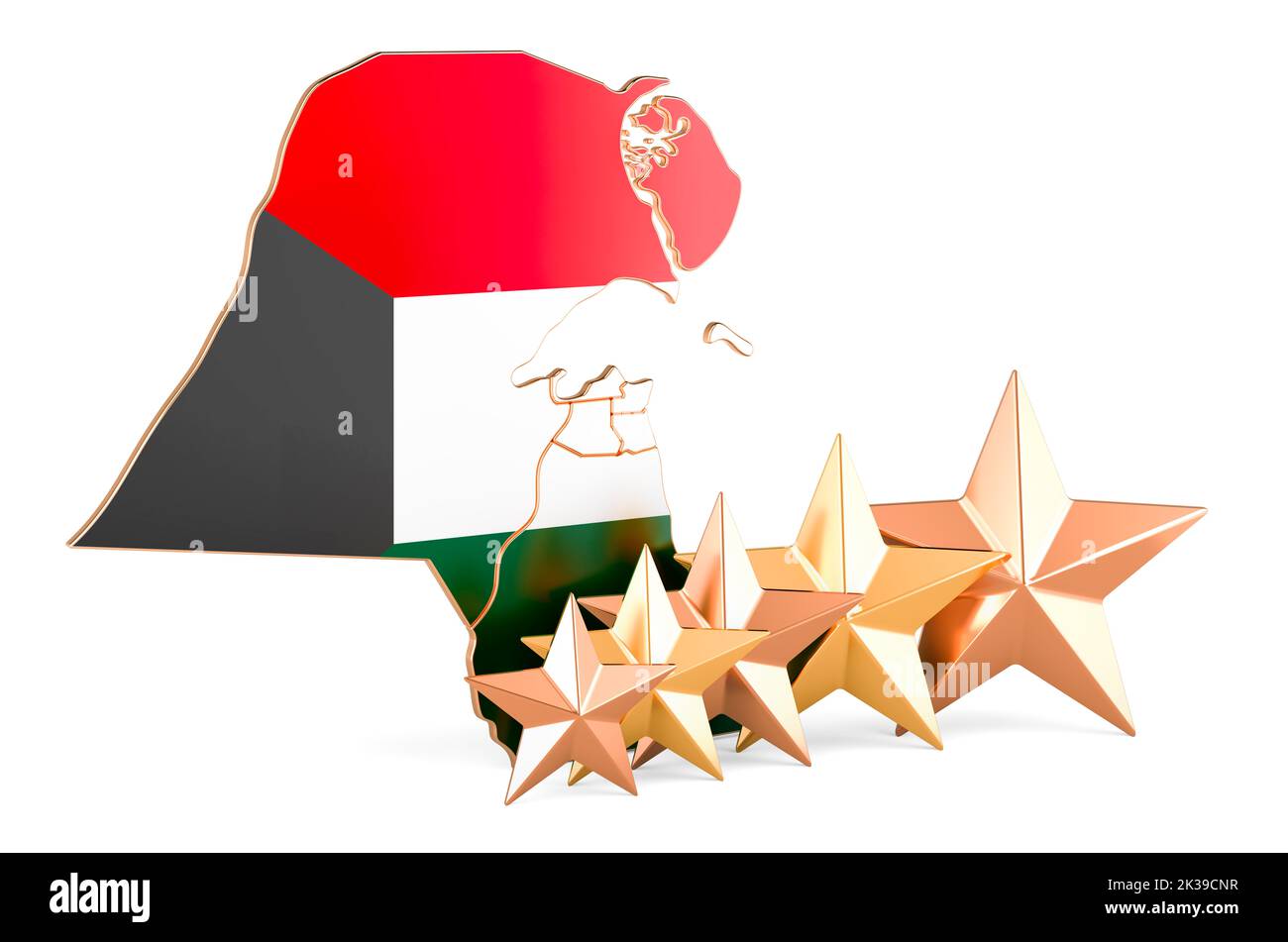 Carte koweïtienne avec cinq étoiles. Classement, qualité, service au Koweït. 3D rendu isolé sur fond blanc Banque D'Images