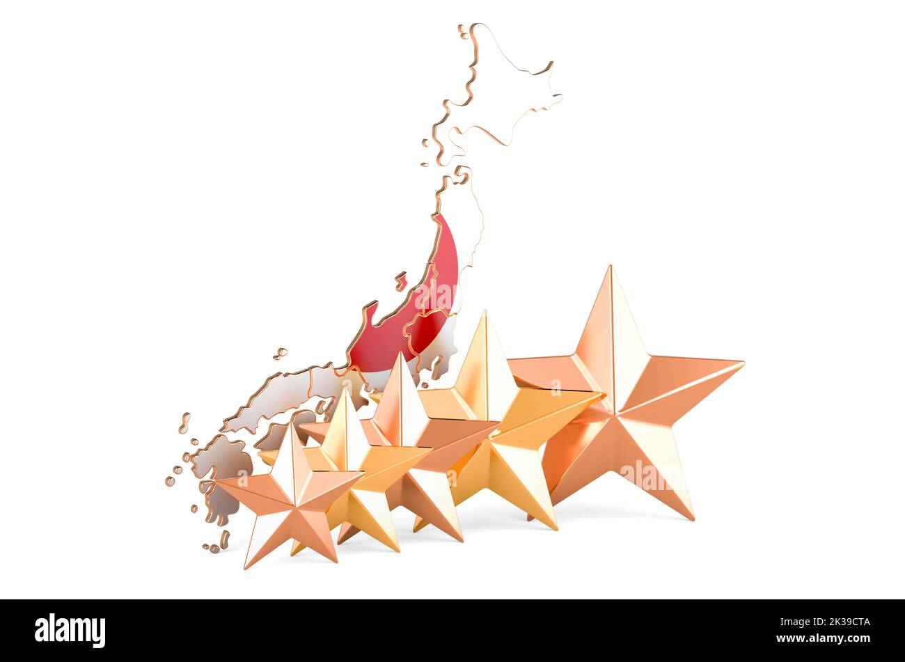 Carte japonaise avec cinq étoiles. Classement, qualité, service au Japon. 3D rendu isolé sur fond blanc Banque D'Images