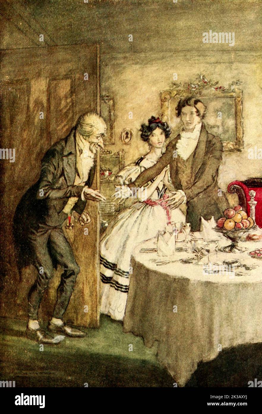 C'est moi, ton oncle Scrooge. Je suis venu au dîner. Allez-vous me laisser entrer, Fred ? Illustré par Arthur Rackham du livre ' A Christmas carol ' de Charles Dickens, Date de publication 1915 Editeur Londres : William Heinemann ; Philadelphie : J.B. Lippincott Co Banque D'Images