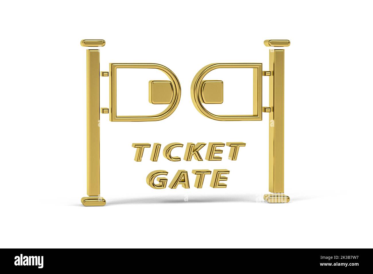 Icône Golden 3D Ticket Gate isolée sur fond blanc - rendu 3D Banque D'Images