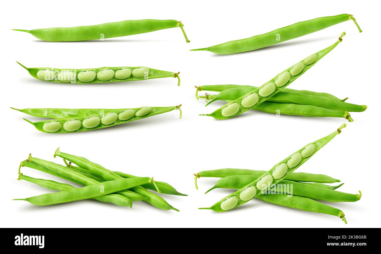 Les haricots vert isolé sur fond blanc, chemin de détourage, pleine profondeur de champ Banque D'Images