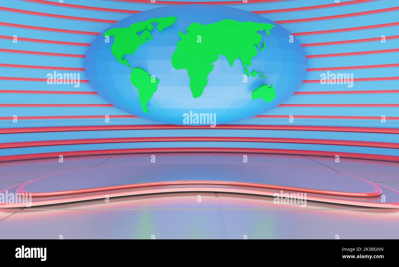 fond de plan du stand et de la carte du monde dans la salle de studio de nouvelles.3d rendu. Banque D'Images