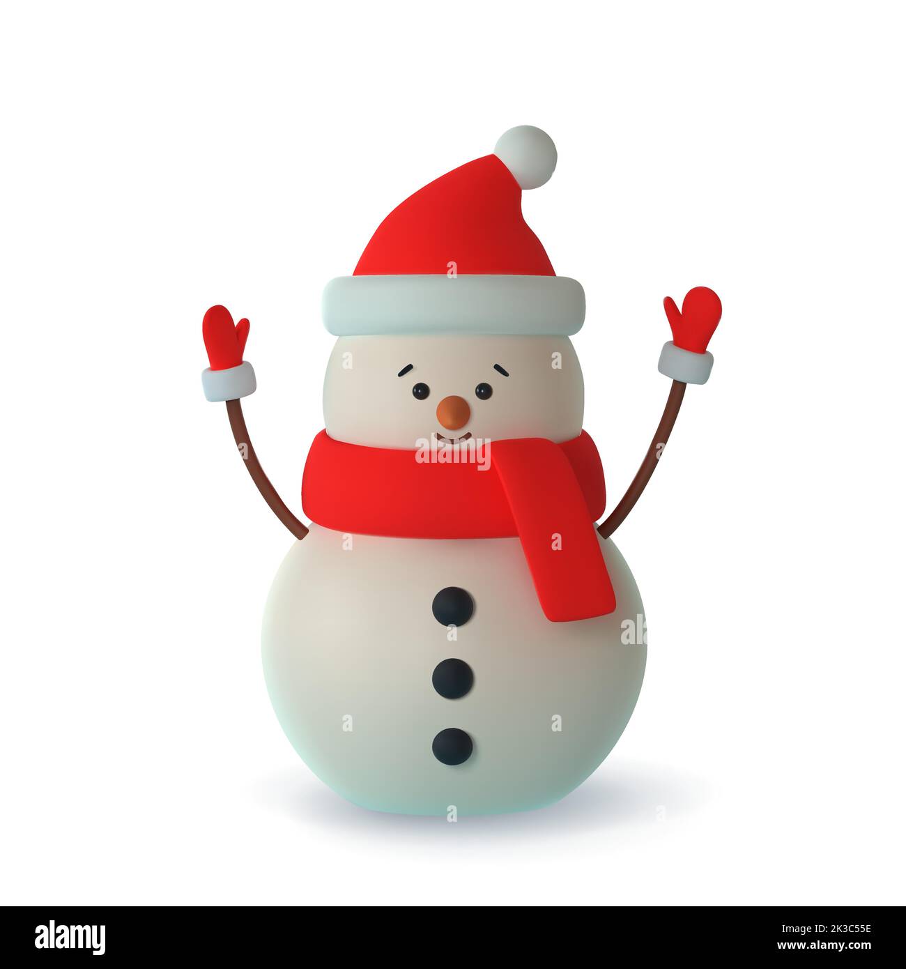 Bonhomme de neige réaliste 3D drôle portant un chapeau rouge. Joyeux Noël et Bonne Année. Illustration vectorielle Illustration de Vecteur