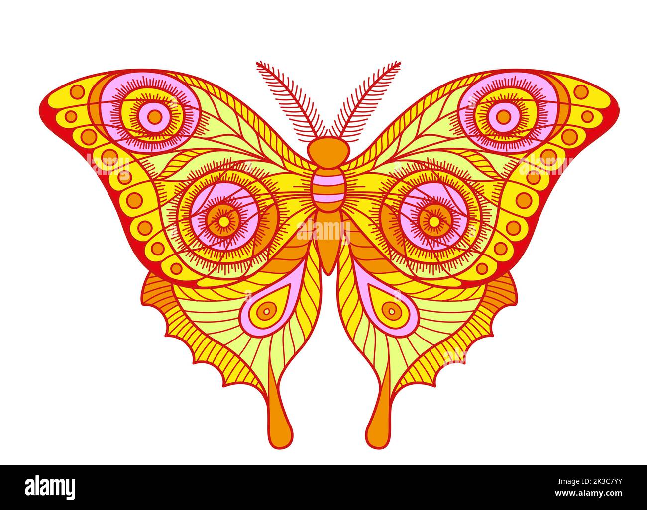 Page de livre de coloriage vectoriel pour adulte. Silhouette de papillon élégant de style mandala isolée sur fond blanc Illustration de Vecteur