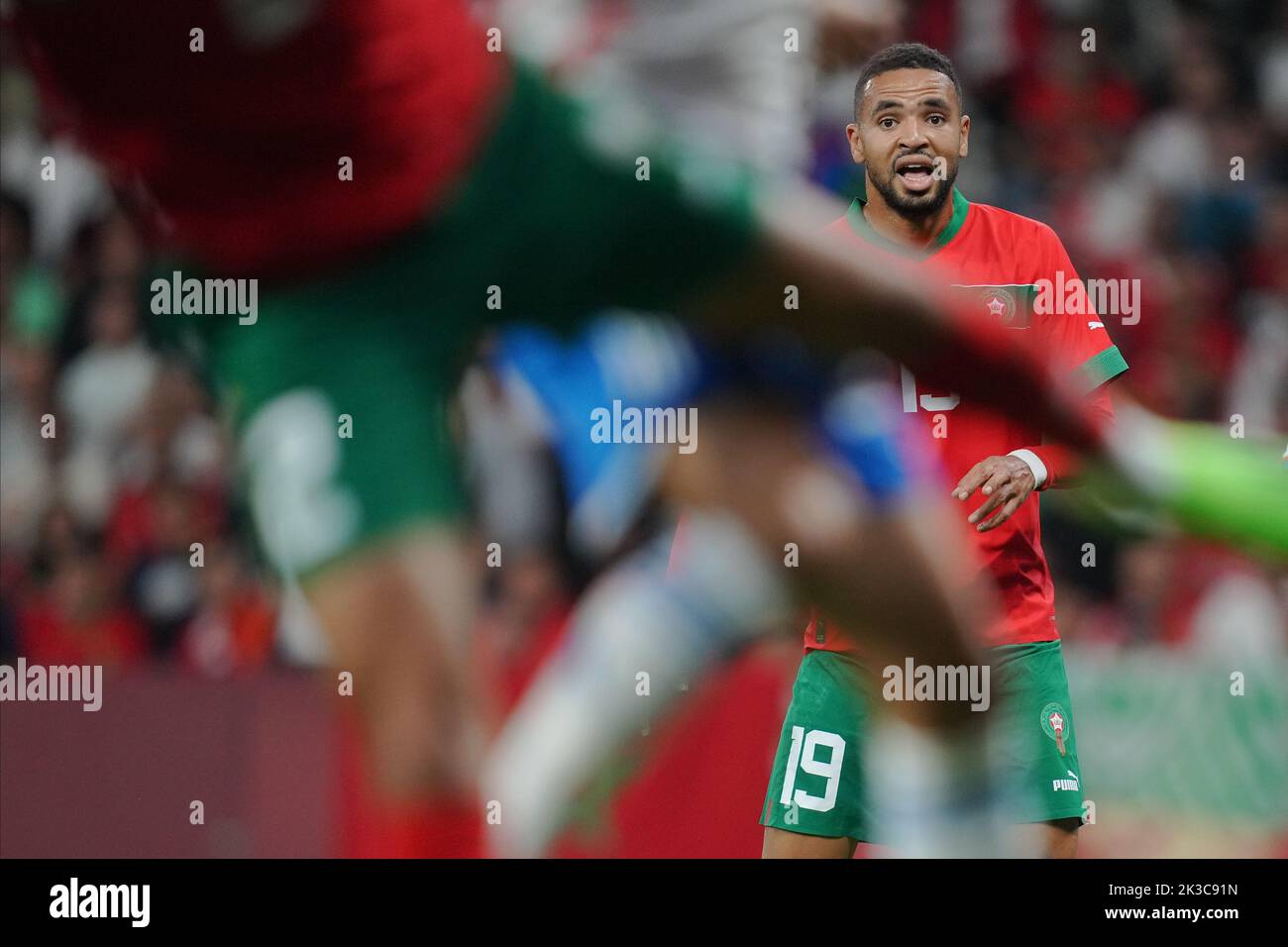 Youseff en-Nesyri, du Maroc, lors du match international entre le Maroc et le Chili, a joué au stade RCDE sur 23 septembre 2022 à Barcelone, en Espagne. (Photo de Bagu Blanco / PRESSIN) Banque D'Images