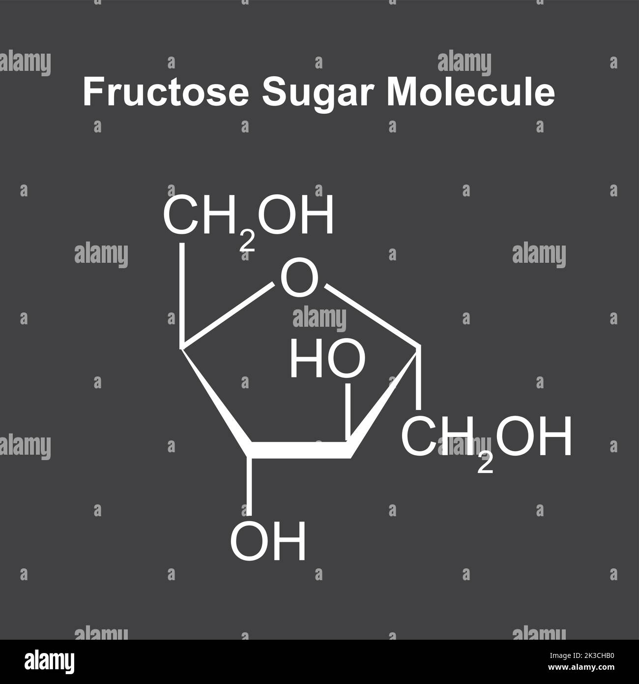 Illustration chimique de la molécule de sucre de fructose. Illustration vectorielle. Illustration de Vecteur