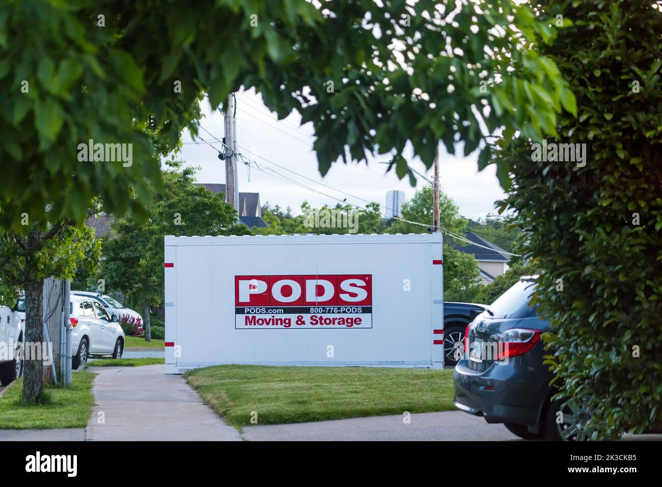 CONTENEUR de déplacement et de stockage DES DOSETTES. Portable On Demand Storage est une entreprise mobile et de stockage. HALIFAX, NOUVELLE-ÉCOSSE, CANADA - JUILLET 2022 Banque D'Images