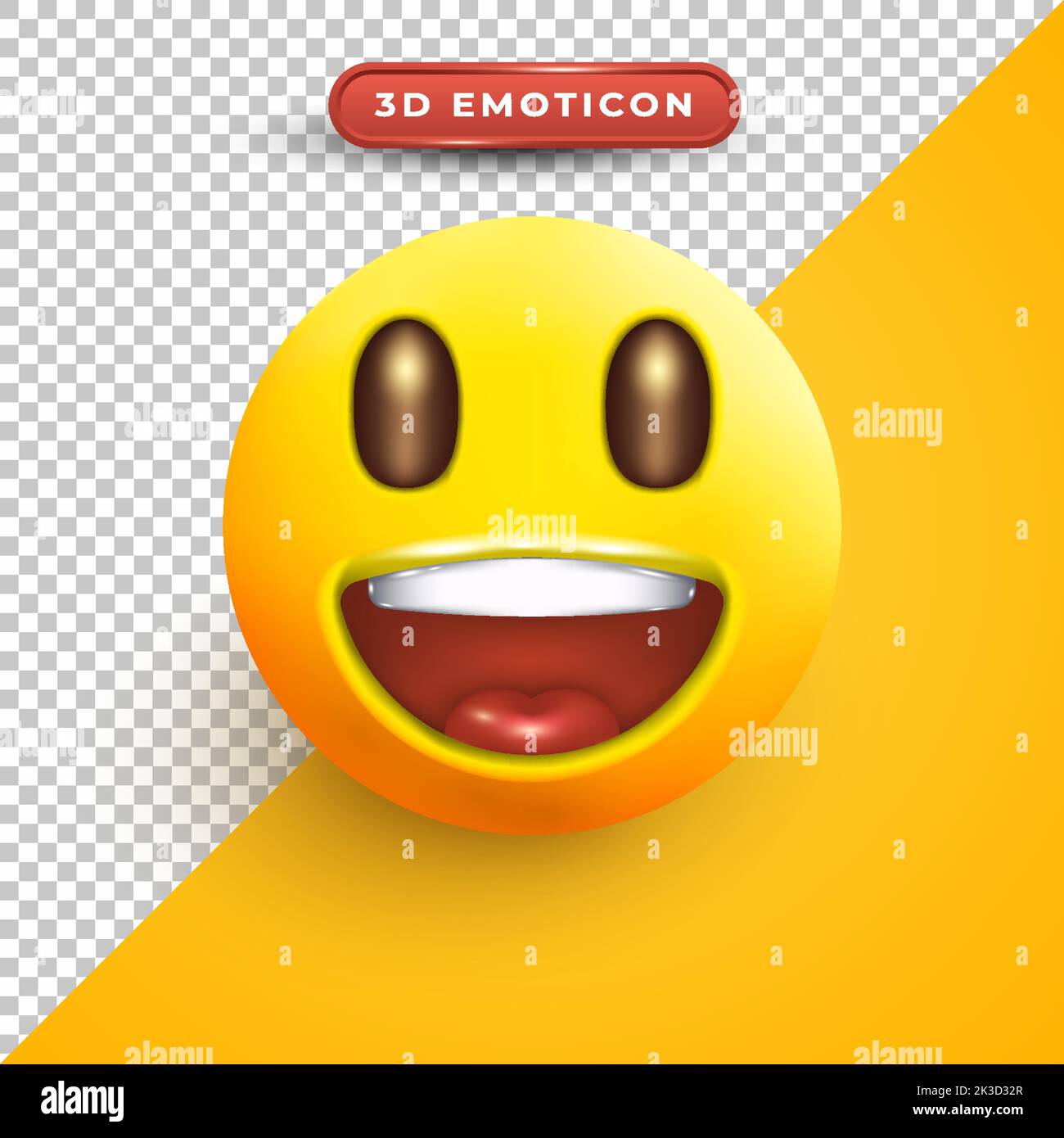 3D émotiji d'un visage smiley sur fond transparent et jaune Illustration de Vecteur