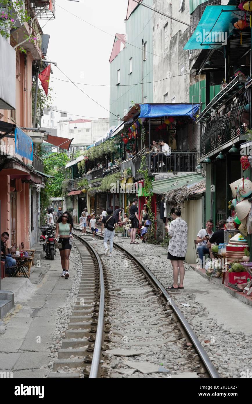 Vietnam, Hanaoi, rue du train de Hanoi. Banque D'Images