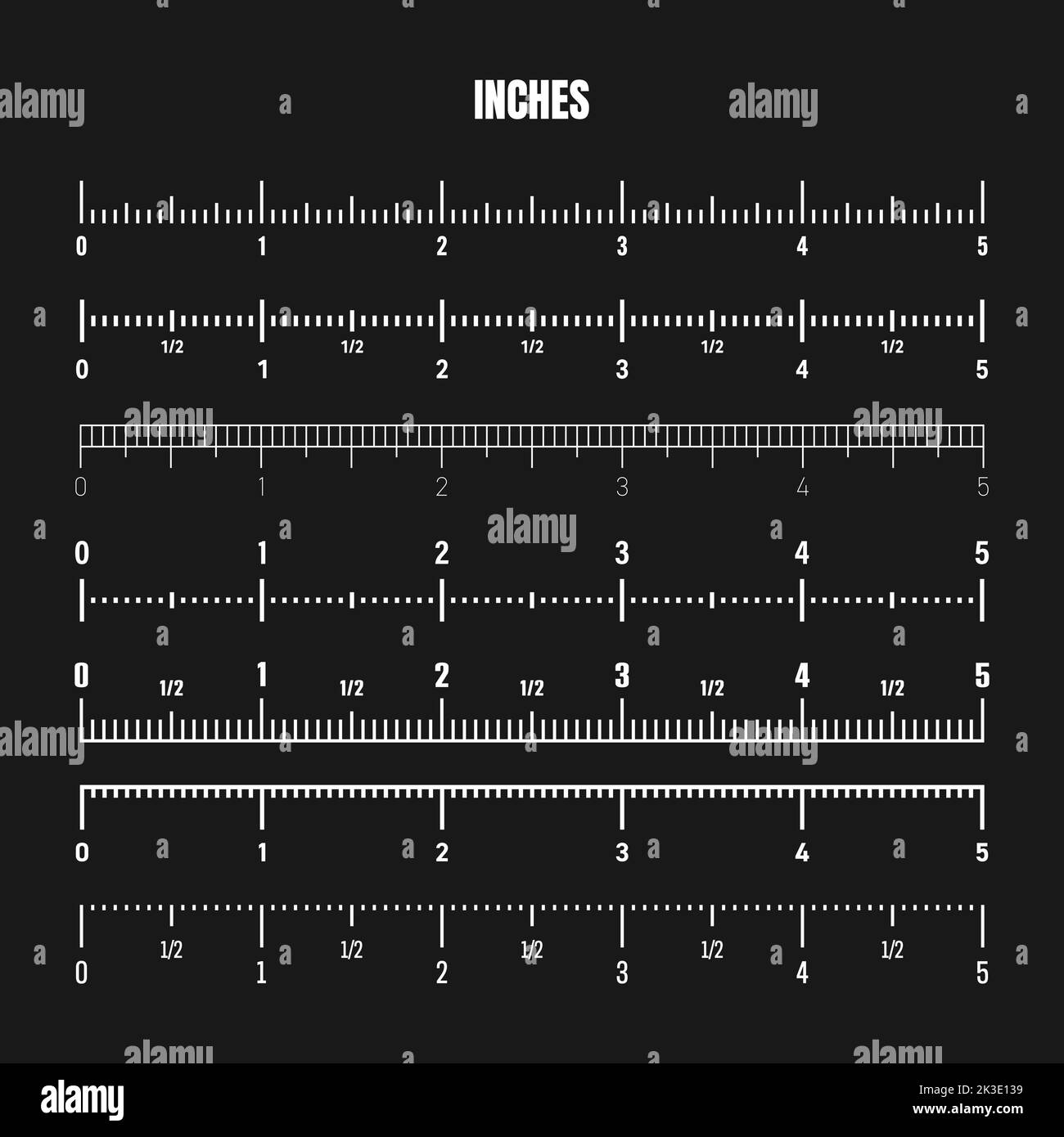 Échelle blanche réaliste en pouces pour mesurer la longueur ou la