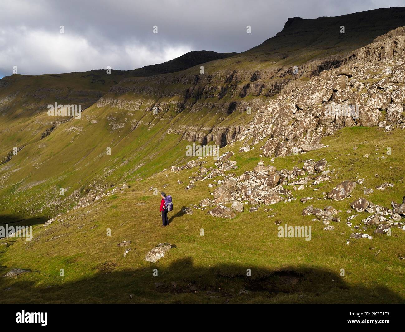 Randonnée près de Famjin, Suðuroy, Farries Banque D'Images