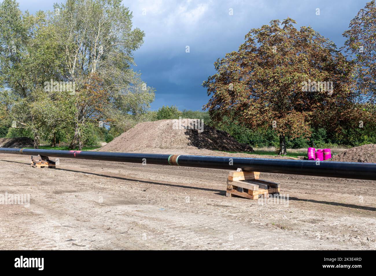 Projet de gazoduc Esso Southampton à Londres, travaux de gazoduc de remplacement pour l'aviation à Southwood Country Park, Farnborough, Hampshire Angleterre Royaume-Uni 2022 Banque D'Images