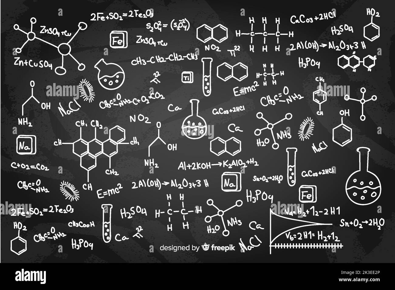 Tableau noir de chimie dessiné à la main Banque D'Images