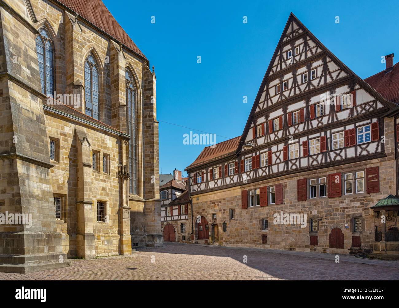 Vue sur l'ancienne fabrique de vins de Kessler dans la vieille ville historique d'Esslingen. Baden Wuerttemberg, Allemagne, Europe Banque D'Images