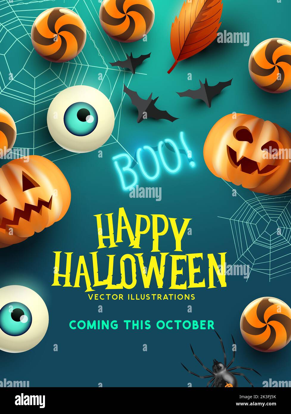 Un arrière-plan de disposition d'événement sur le thème d'halloween heureux avec de la place pour le texte et des éléments effrayants. Illustration vectorielle Illustration de Vecteur
