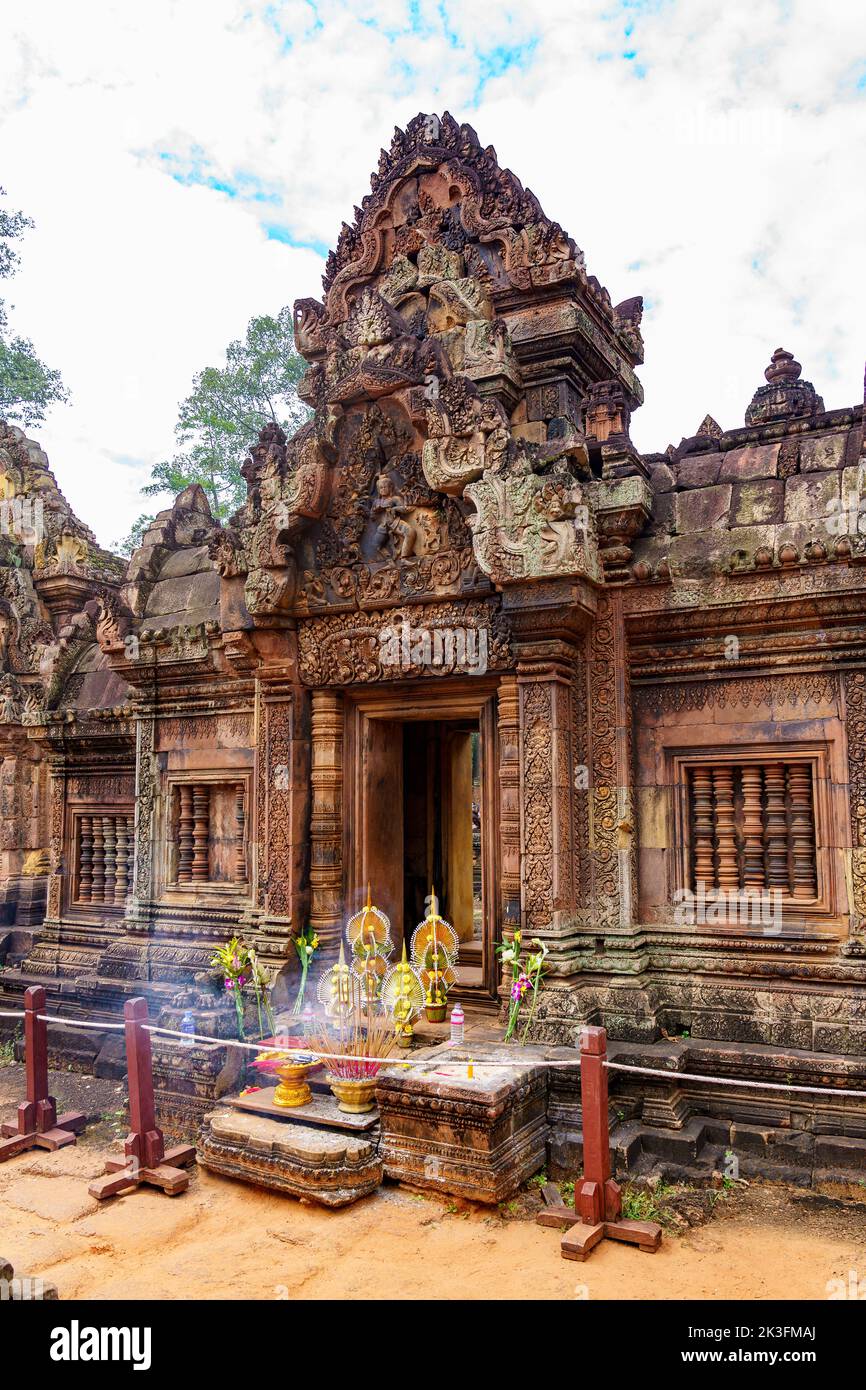 Cambodge. Province de Siem Reap. Le parc archéologique d'Angkor. Banteay Srei. Temple hindou de 10th siècles dédié à Shiva Banque D'Images