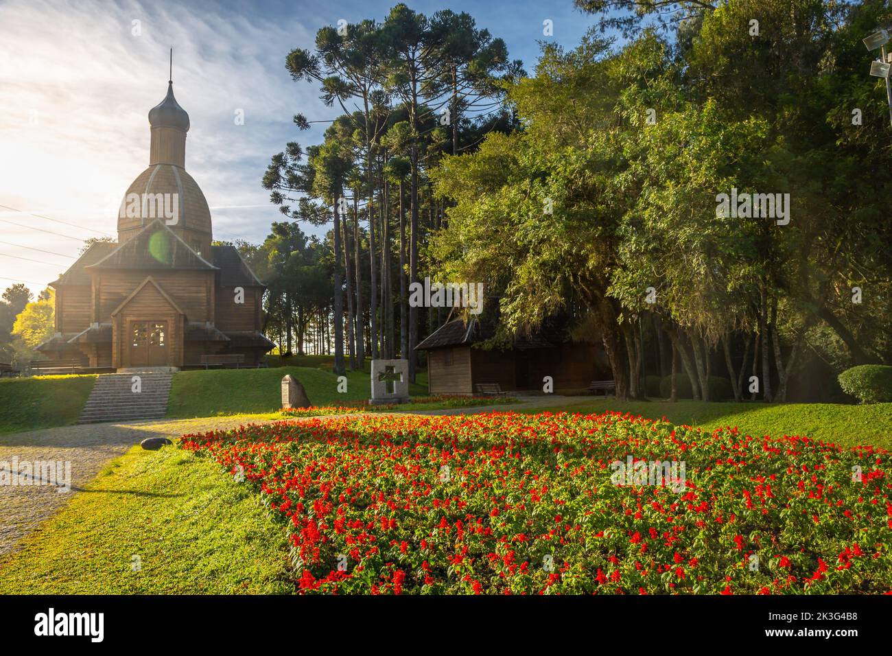 Église ukrainienne orthodoxe en bois à Curitiba, capitale de l'État de Parana, Brésil Banque D'Images