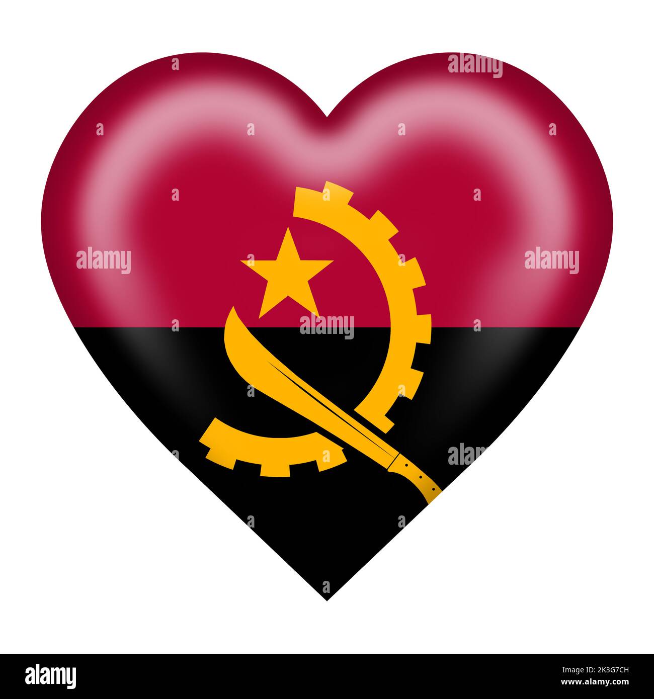 Bouton de coeur de drapeau angolais isolé sur blanc avec un chemin de coupure Banque D'Images