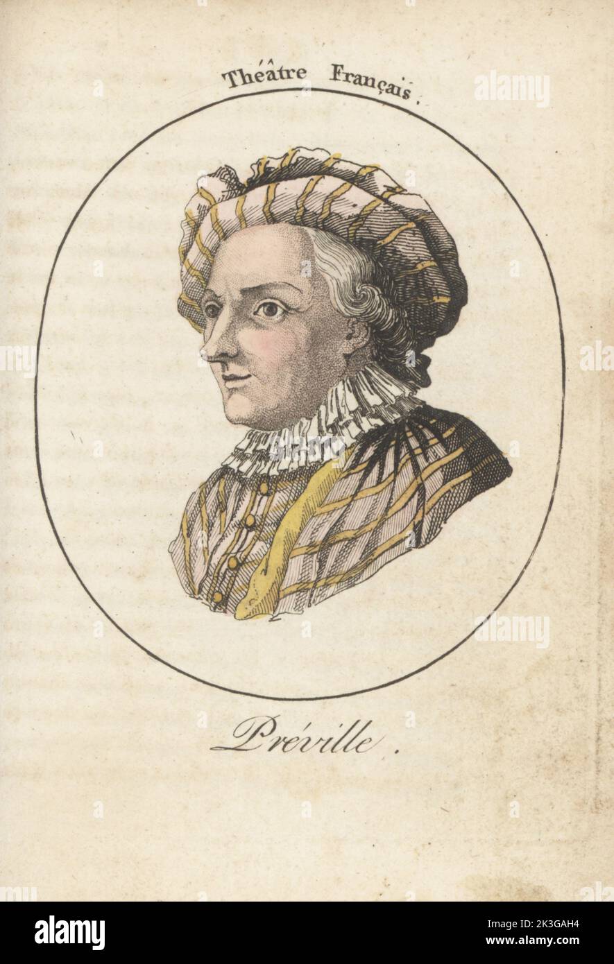 Pierre-Louis Dubos ou Preville, comédien français, 1721-1799. Preville. Théâtre français. Gravure en crépi de couleur main d'après Jacques Grasset Saint-Sauveur d'acteurs et Actrices Célébres, acteurs et actrices célèbres, chez Latour, Paris, 1808. Banque D'Images