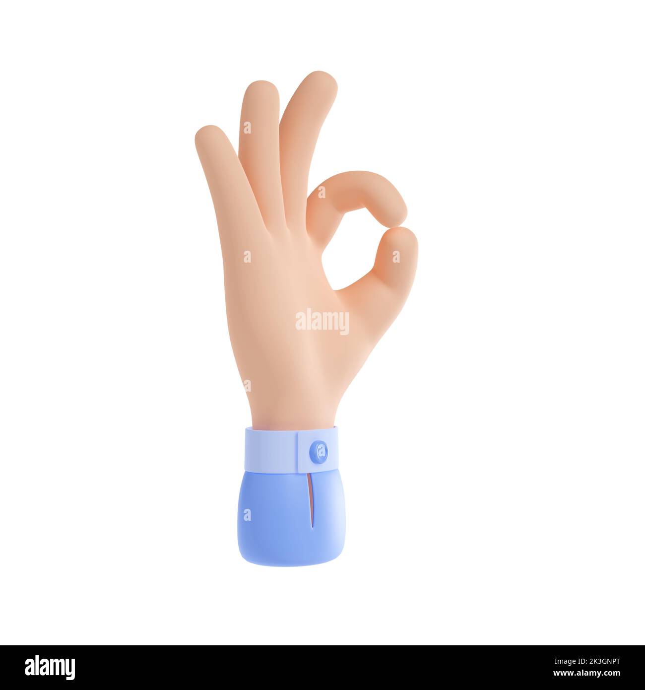 Mouvement de la main du signe ok. Icône avec le bras humain avec les doigts montrant zéro, symbole de bon, OK, parfait, oui et positif, 3d rendu de l'illustration isolé sur fond blanc Banque D'Images