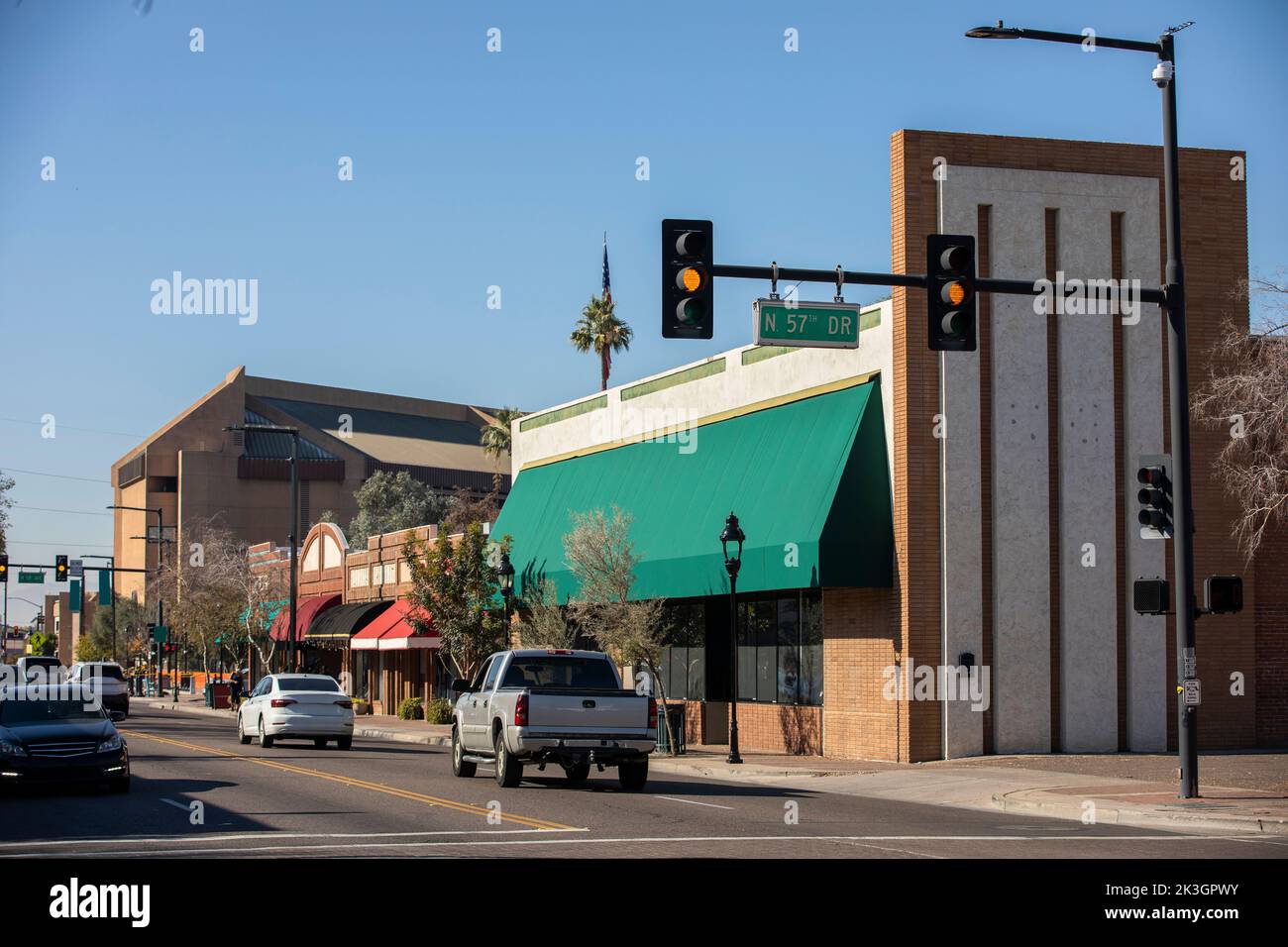 L'après-midi, vue sur le paysage urbain du centre-ville de Glendale, Arizona, États-Unis. Banque D'Images