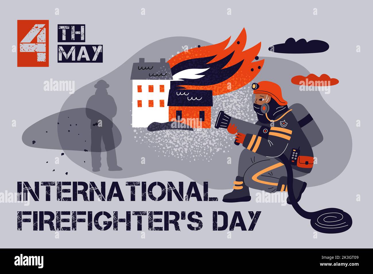Affiche de la Journée des pompiers. Vacances professionnelles internationales. Service d'urgence. Extincteurs pour combattre l'incendie et sauver des personnes. Les pompiers s'éteignent Illustration de Vecteur