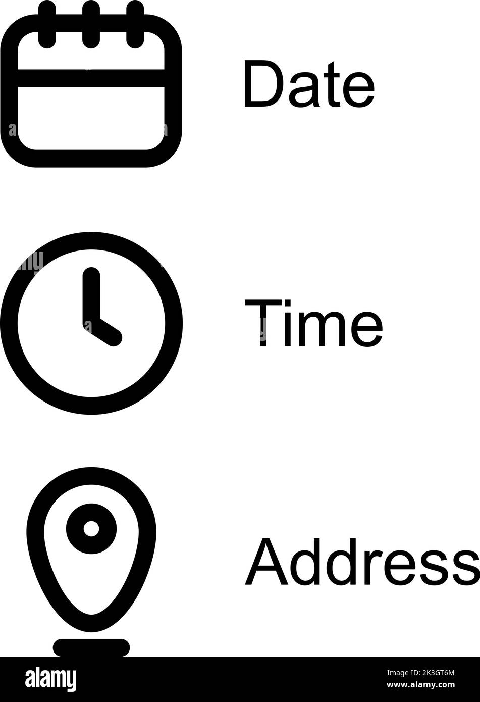Icône d'adresse de lieu de date et d'heure en forme de plat. Illustration du vecteur de message d'événement sur un arrière-plan isolé. Concept commercial de la signalétique d'information Illustration de Vecteur