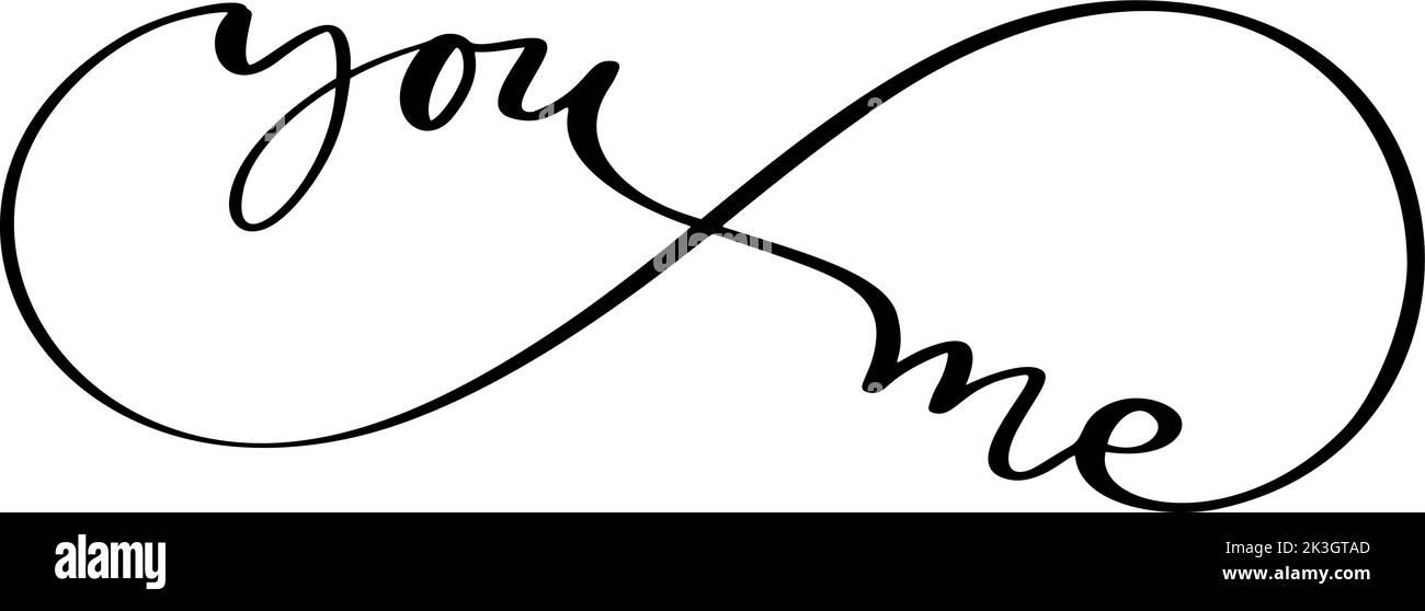 Vecteur signe infini avec vous et moi mots texte d'inscription. Toujours amis ou famille. Symbole d'amour de pochoir de tatouage noir. Icône mariage Illustration de Vecteur