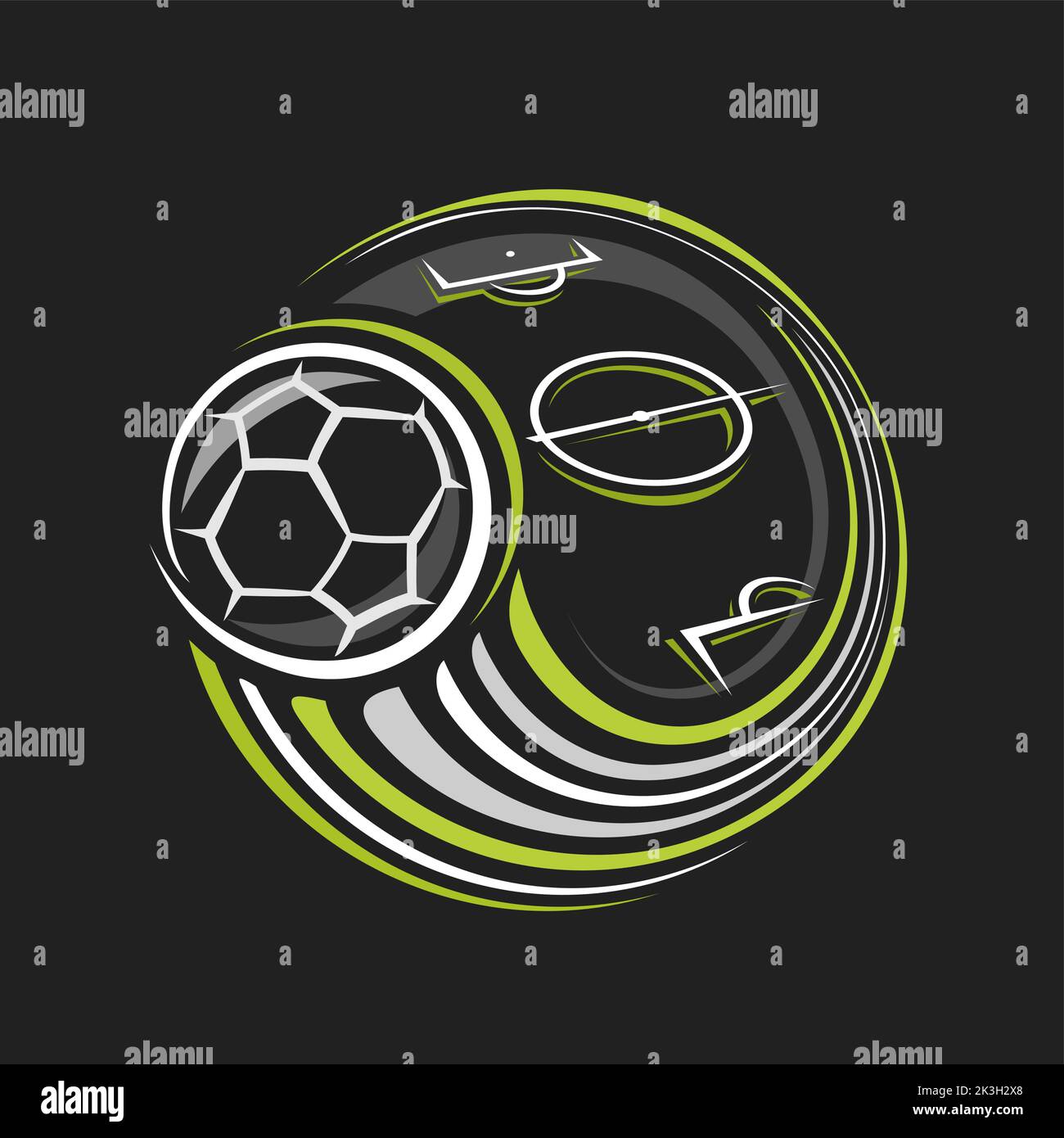 Logo Vector pour football Sport, emblème moderne isolé avec illustration du ballon de football volant sur le terrain de football, badge de sport artistique décoratif f Illustration de Vecteur