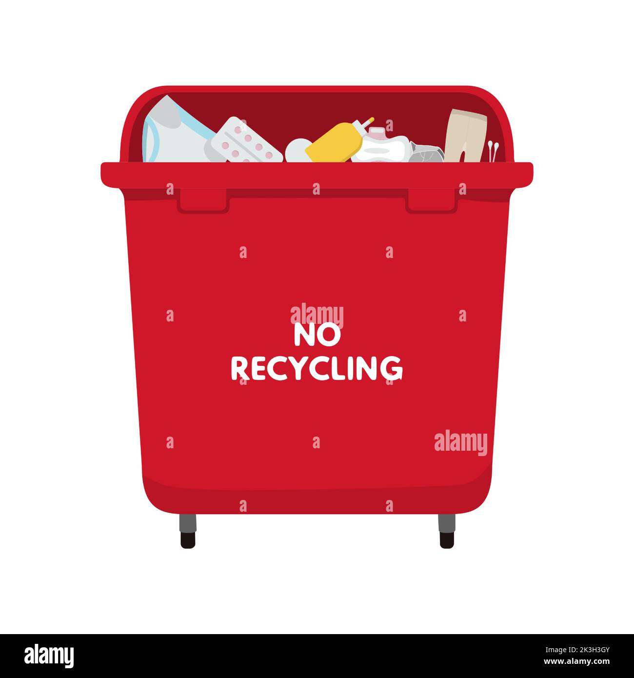 Bac rouge pour éviter de recycler les déchets Image Vectorielle Stock ...